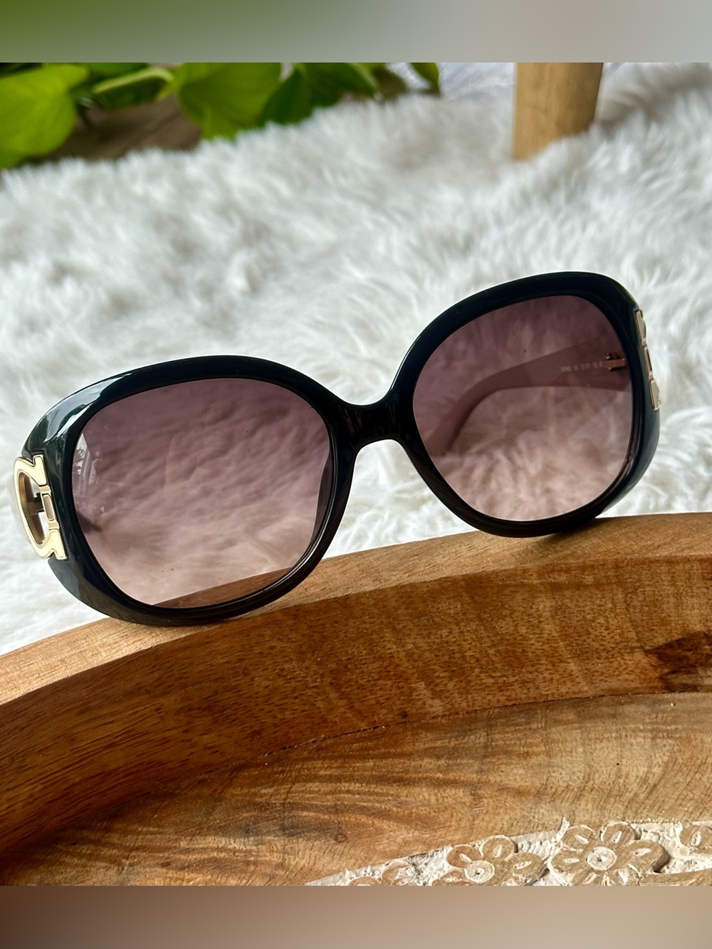 Salvatore Ferragamo Black Taupe Frame Sunglasses Gradient Lenses Coach Case